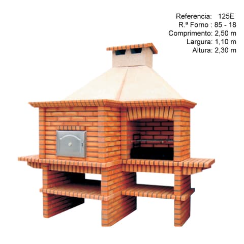 CHURRASQUEIRA C/FORNO 125E 85/90cm p/tijolo