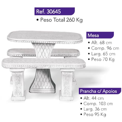 MESA BETAO LOSANGO 96x65 C/2 BANCOS 30645