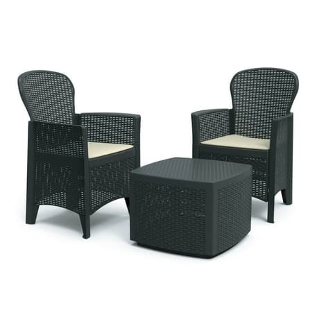 CONJUNTO IPAE 2-CADEIRAS+MESA RATTAN ANTRACITE