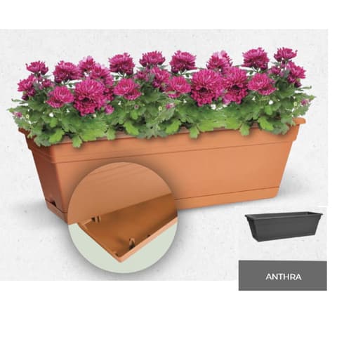 FLOREIRA PLASTICO MEDITERRAN C/PRATO 60x20cm ANTRACITE