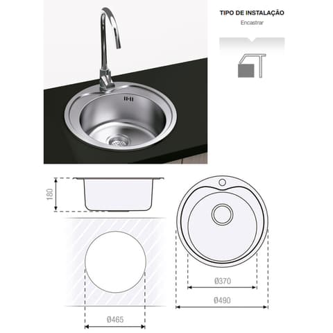 LAVA LOIÇA INOX ENCASTRAR 1PIA Ø48 C/SIFAO