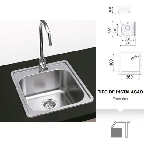 LAVA LOIÇA INOX ENCASTRAR 1PIA 38x38 MINI C/SIFAO