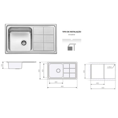 LAVA LOIÇA INOX ENCASTRAR 1PIA+1ESC. 86x50