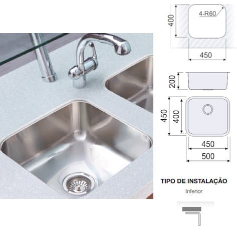 LAVA LOIÇA INOX INFERIOR 1PIA 45x40