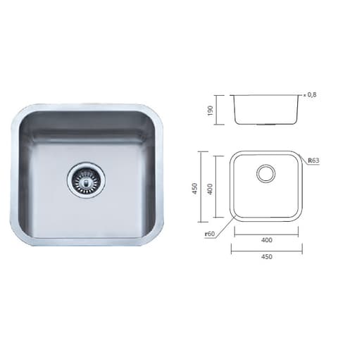 LAVA LOIÇA INOX INFERIOR 1PIA GLOBE 45x45x19 ***