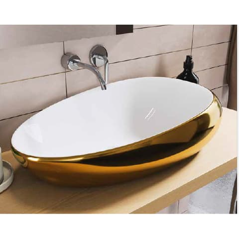 LAVATORIO CERAMICO POUSAR BRANCO/OURO OVAL
